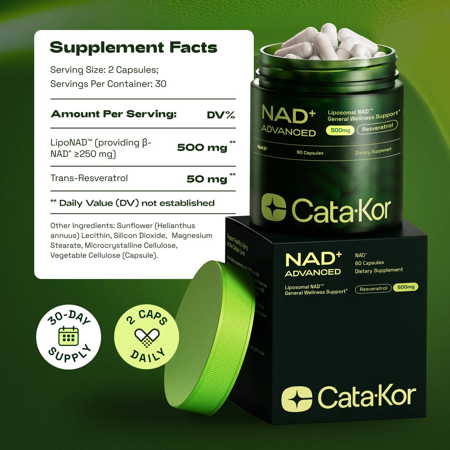 Cata-Kor NAD+ Advanced NAD Supplement with Resveratrol